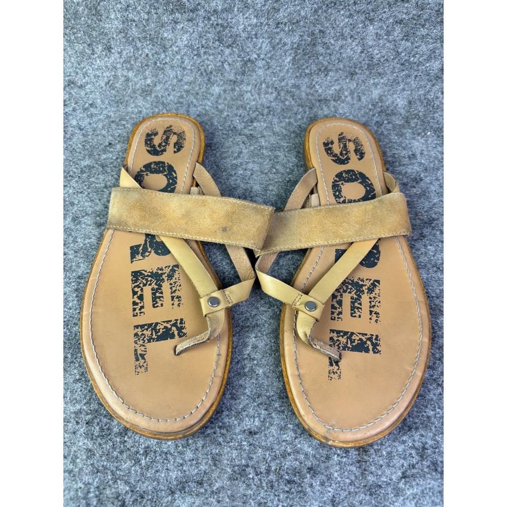 Sorel Ella Thong Sandals Womens 8.5 Tan Leather Suede Flat NL3529-246